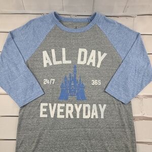 Disney Parks Raglan Sleeve Baseball Ringer Tee Shirt Blue Grey Wmn's Med